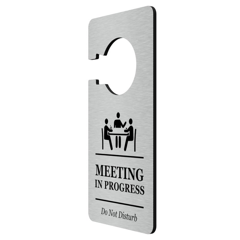 origin Meeting In Progress Do Not Disturb - Room Or Door Hanger Sign. Use In Home Office. Made In SILVER Acrylic - For Use In Business, Corporate, Hotels, Workplace. Global Shipping - Image 4